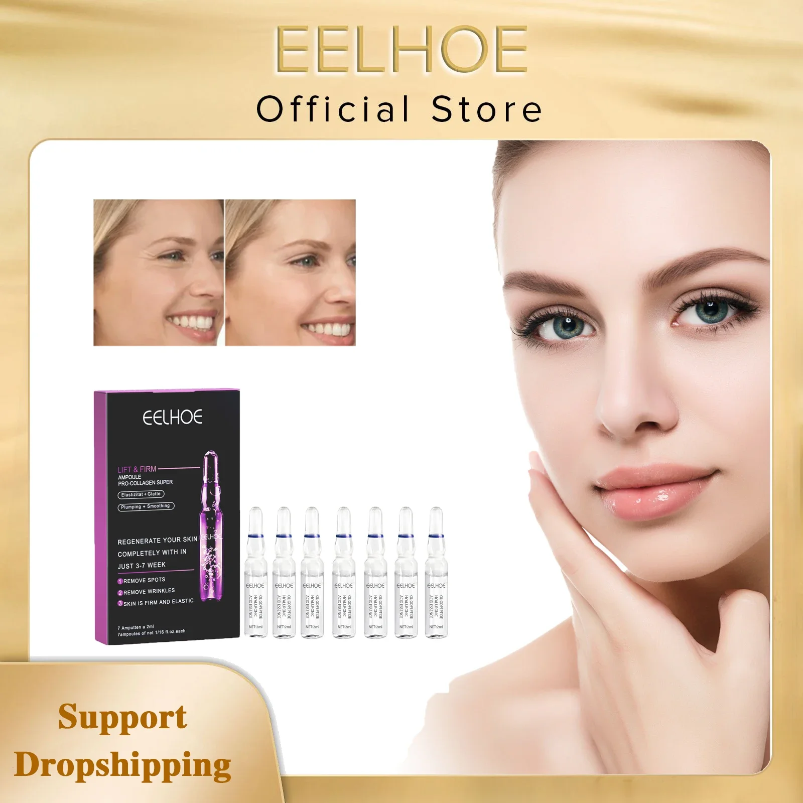 EELHOE Anti Aging Serum Fine Lines Removal Wrinkle Smoothing Moisturizing Tightening Lighten Wrinkles Ceramide Soothing Essence