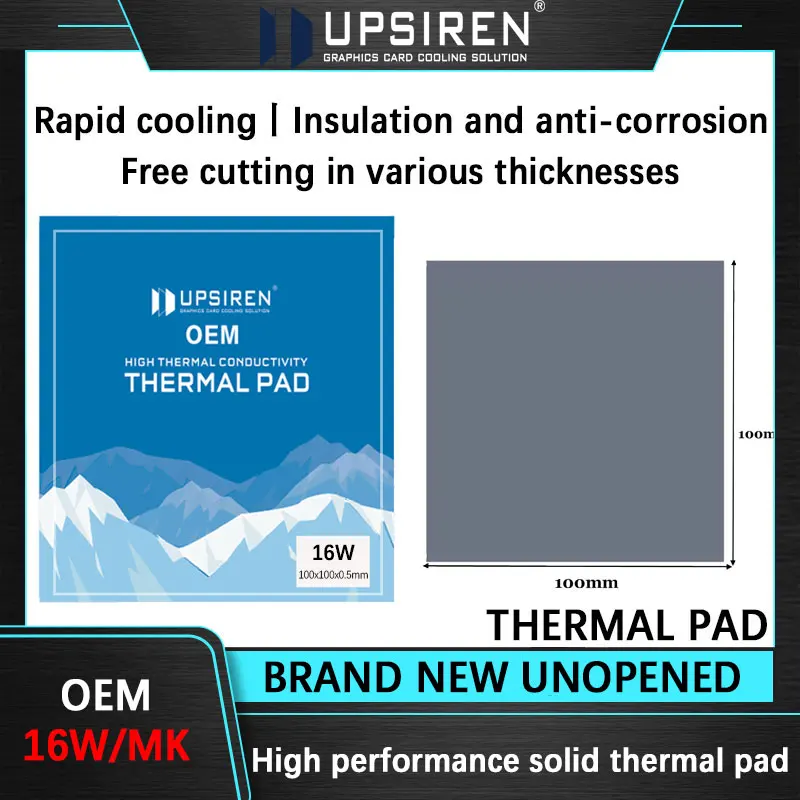 Upsiren OEM 16W Heat Dissipation Silicone Pad CPU/GPU Graphics Card Water Cooling Thermal Pad Silicone Grease Pad 100x100mm