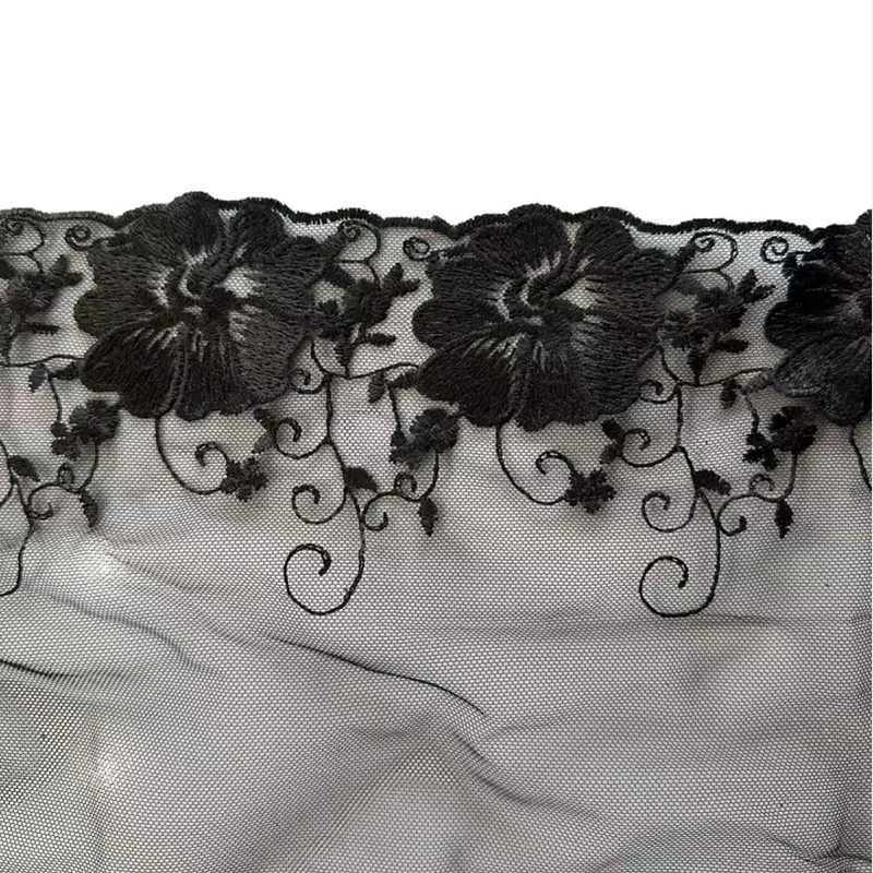 

20 ярдов черной кружевной тесьмы с цветочной вышивкой для подола юбки, шитья одежды, ткани для платьев и рукоделия