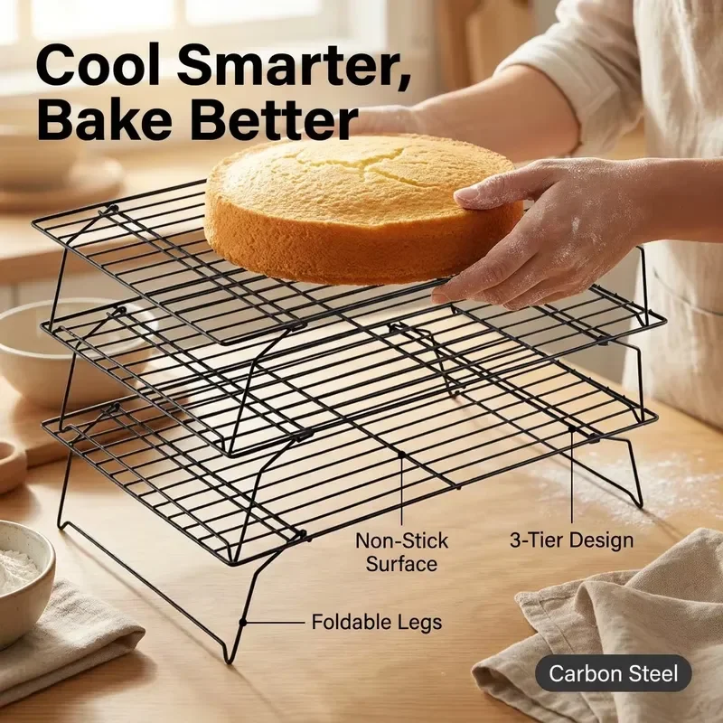Square Stackable Cooling Rack Set Stainless Steel Heavy Duty Food Grade Eco Friendly Oven Safe Grill Suitable for Cooking