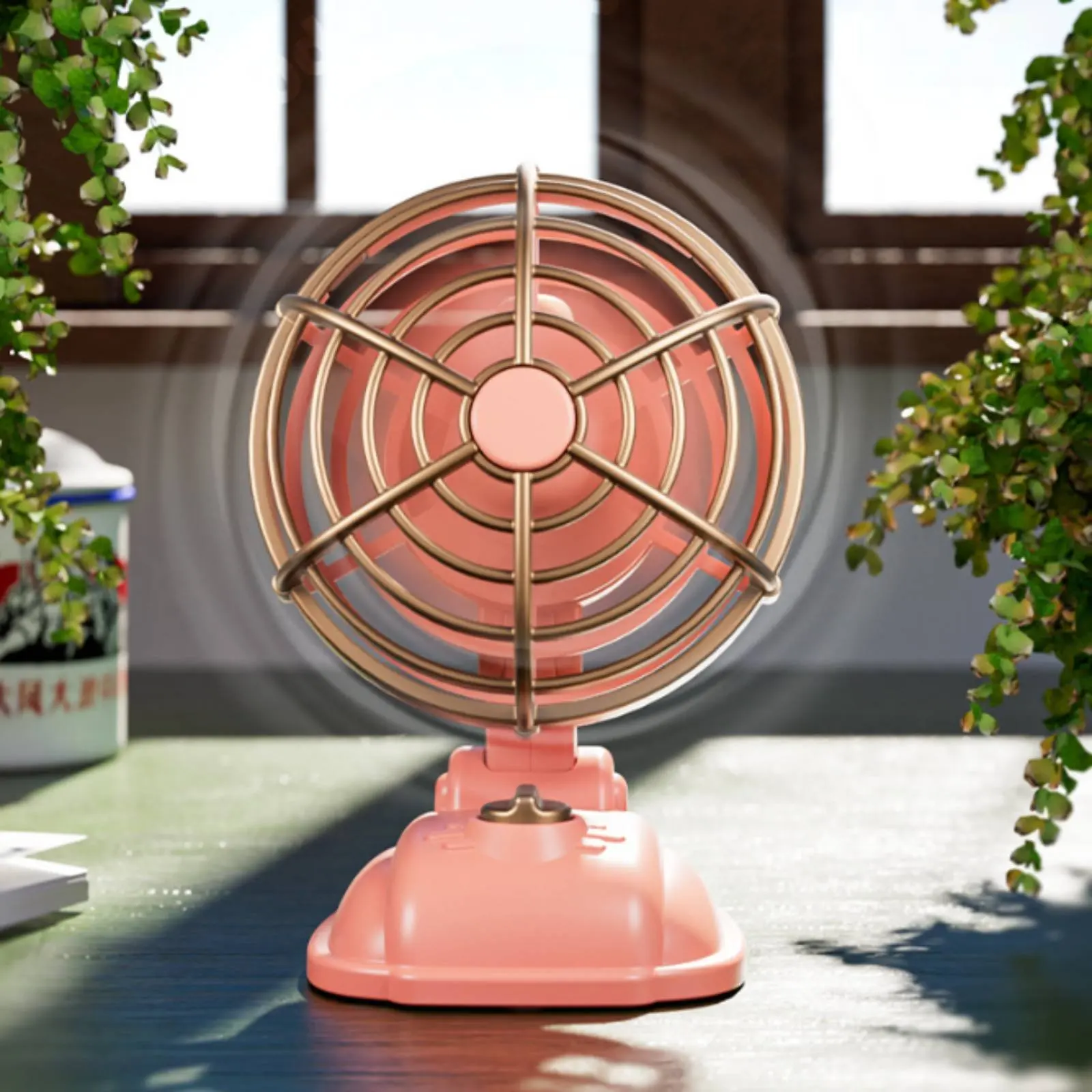 

Retro Desk Fan Adjustable Angle Rechargeable Tabletop Fan Household Appliance Easy to Clean for Students