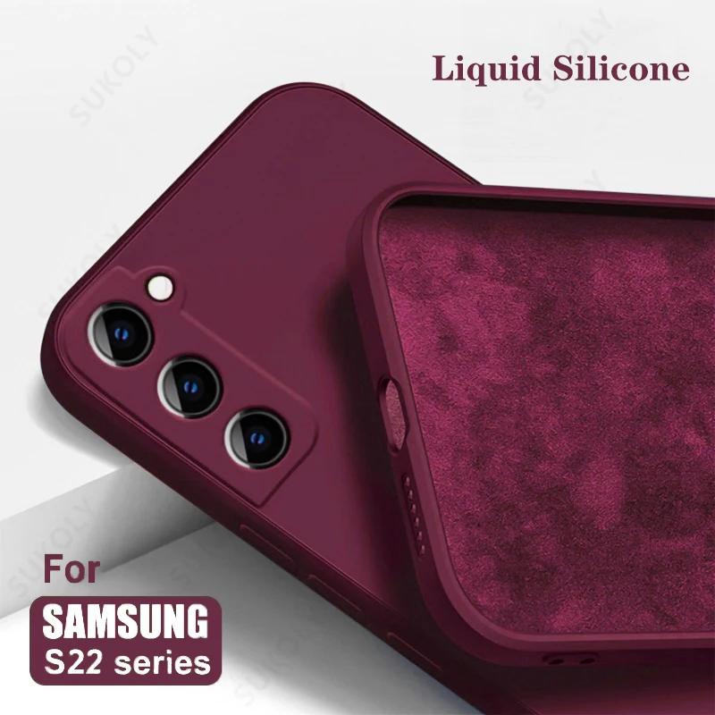 Capa de silicone líquido para Samsung Galaxy, Capa macia, Camera Protect, S24 Ultra, S23, S22 Ultra, S23, S21 FE, A52, A54, A53, A51, A55, 5G