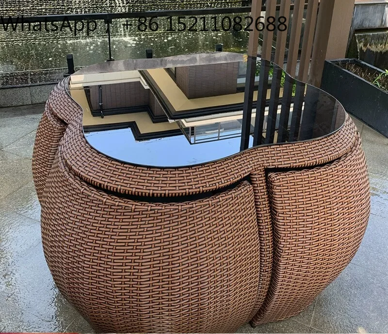 LLY outdoor tables and chairs courtyard open-air with umbrella waterproof sunscreen rattan dining table leisure chair