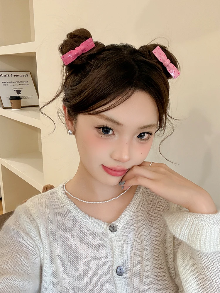 달콤하고 시원한 물방울 무늬 나비 매듭 헤어 클립 여성용 사이드 뱅스 덕빌 클립 헤어 액세서리 앙케 레드 헤어 바레트