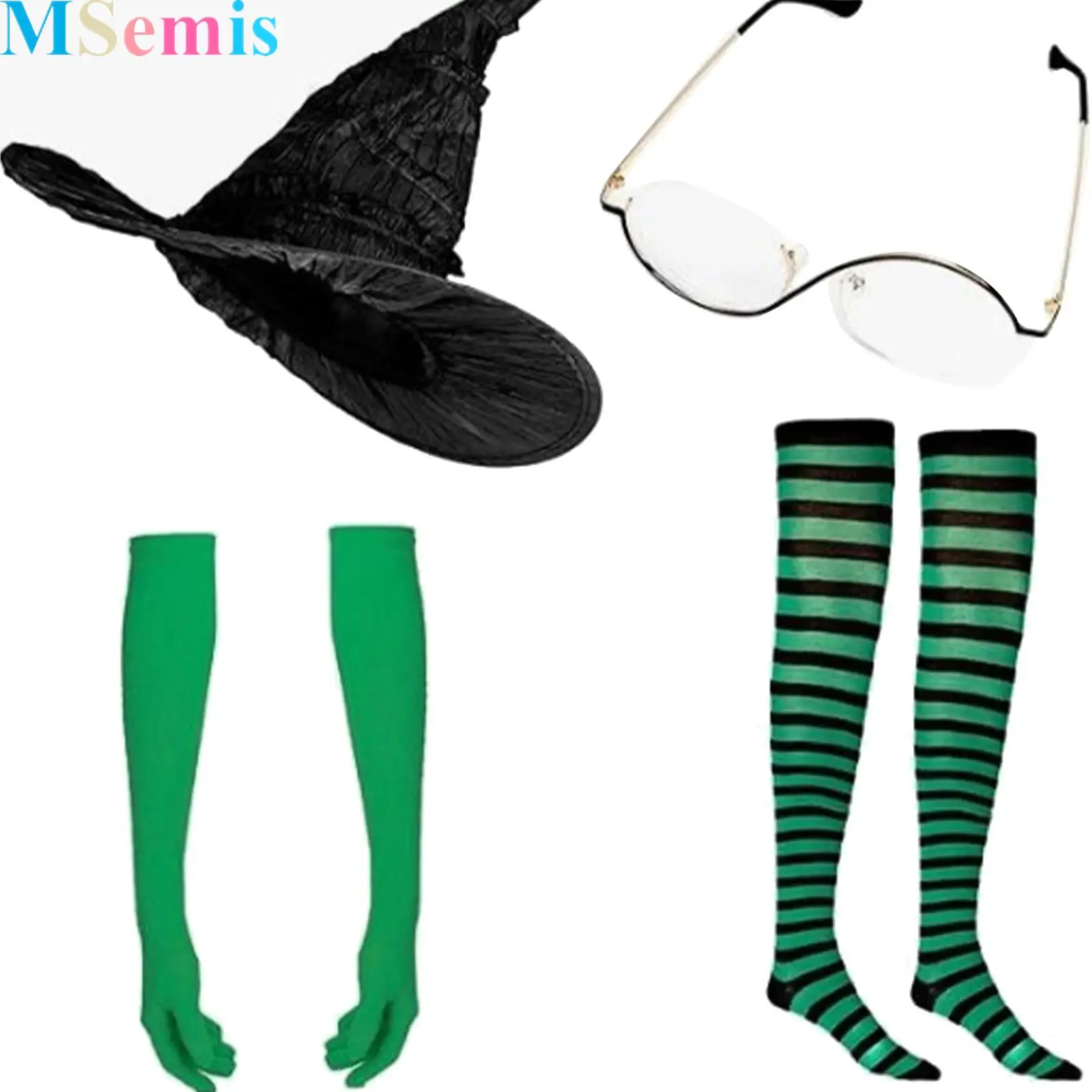 

Halloween Witch Costume Cosplay Accessories with Witches Hat Glasses Gloves Stockings Some with Cape And Necklace for Women