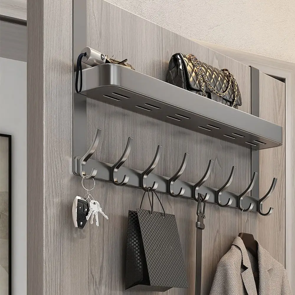 Metal Door Behind Hook Kitchen Door Hanger Hook with Storage Holder Bedroom Clothes Hanging Rack Durable Coat Hat Towel Hanger