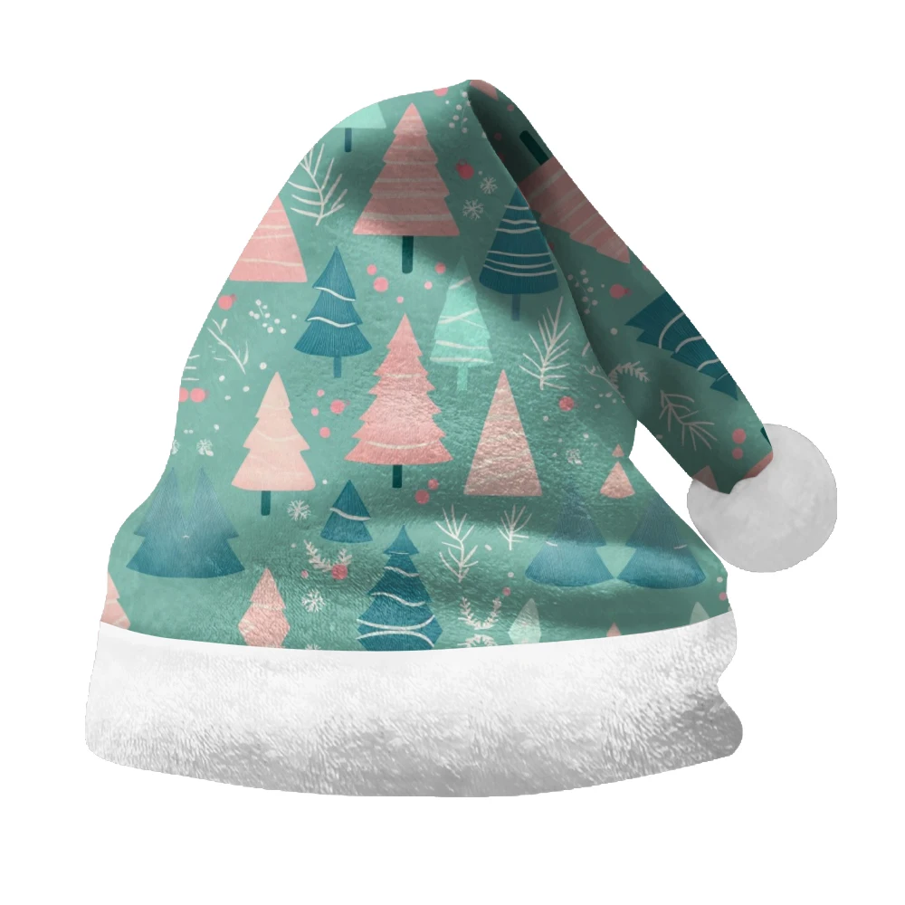 Fashionable winter atmosphere Christmas hat macaron pink tree print party, daily warm and comfortable