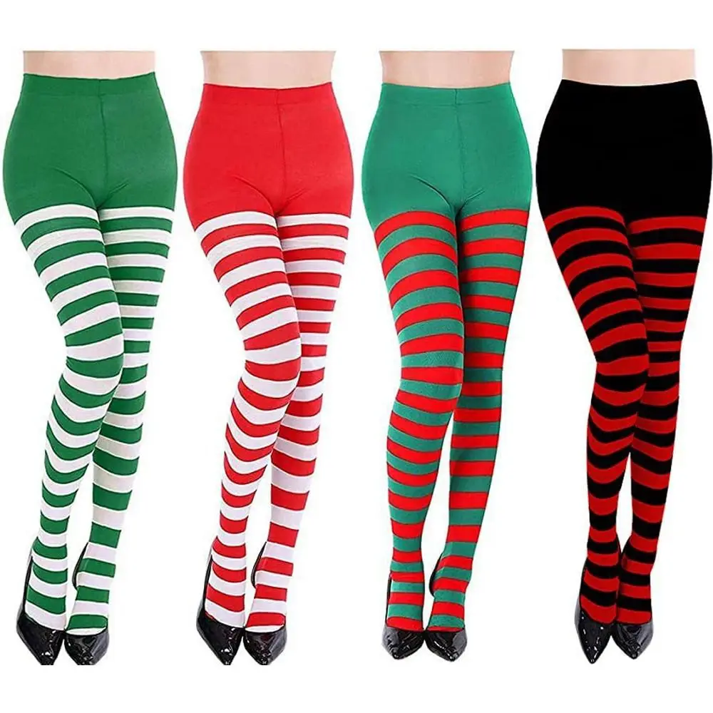 Weihnachtsstrumpfhose für Damen und Mädchen, über dem Knie, lange Streifen, bedruckt, Oberschenkelhoch, gestreift, Baumwollsocken, süße süße elastische Strumpfhose