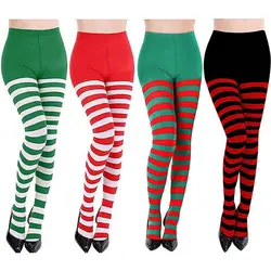 Christmas Tights Women Girls Over Knee Long Stripe Printed Thigh High Striped Cotton Socks Sweet Cute Elastic Pantyhose