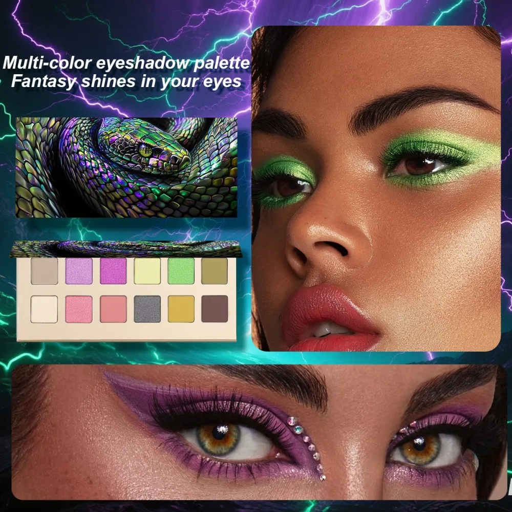 لوحة ظلال عيون مكونة من 12 لونًا مقاومة للماء بلوري لؤلؤي فلاش أداء مرحلة ماكياج موسيقى مهرجان الهالوين