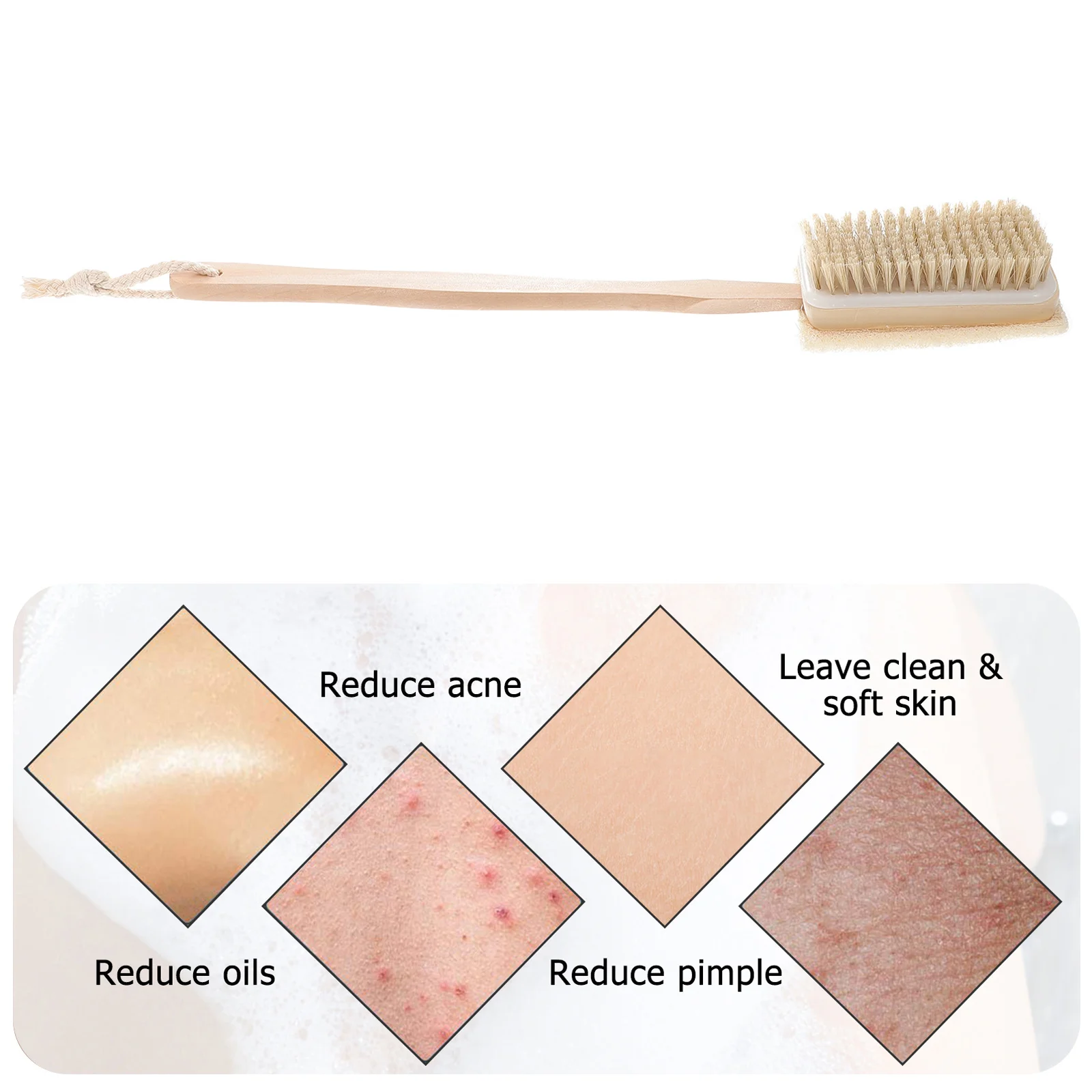 

Wooden Bath Body Brush Long Handle Natural Bristles Exfoliating Dry Brush Stimulate Skin Circulation Spa Massager