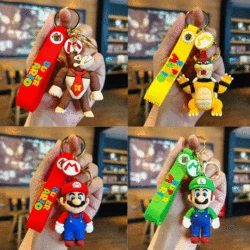 6pcs set Keychain Mario Bros Luigi Super Mario Toad Yoshi Bowser Action Figure Model PVC Cartoon Bag Doll Pendant Toys Gift