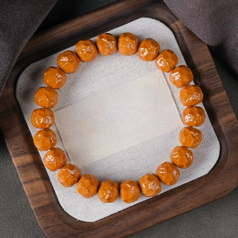 Chinese Style Lucky Blessing 11-12mm Carved Faceted Monkey Head Walnut Beaded Bracelet Unisex Prayer Bracelet For Fortune Wealth