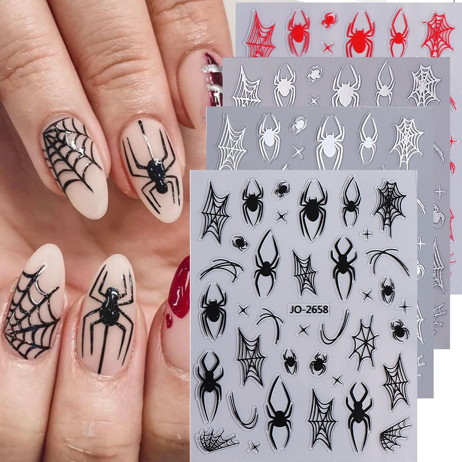 Halloween Nail Art Stickers Spider Webs Design Bat Line Sliders Self-Adhesive Decals For Festive Manicure Decoration Accessories