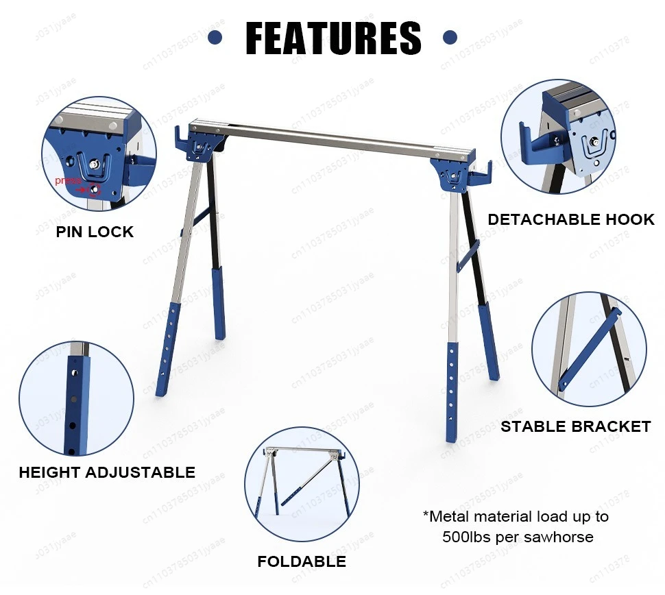 

Foldable Metal Saw Frame, Saw Horse Load-bearing 1200KG Multi-functional Iron Portable Workbench