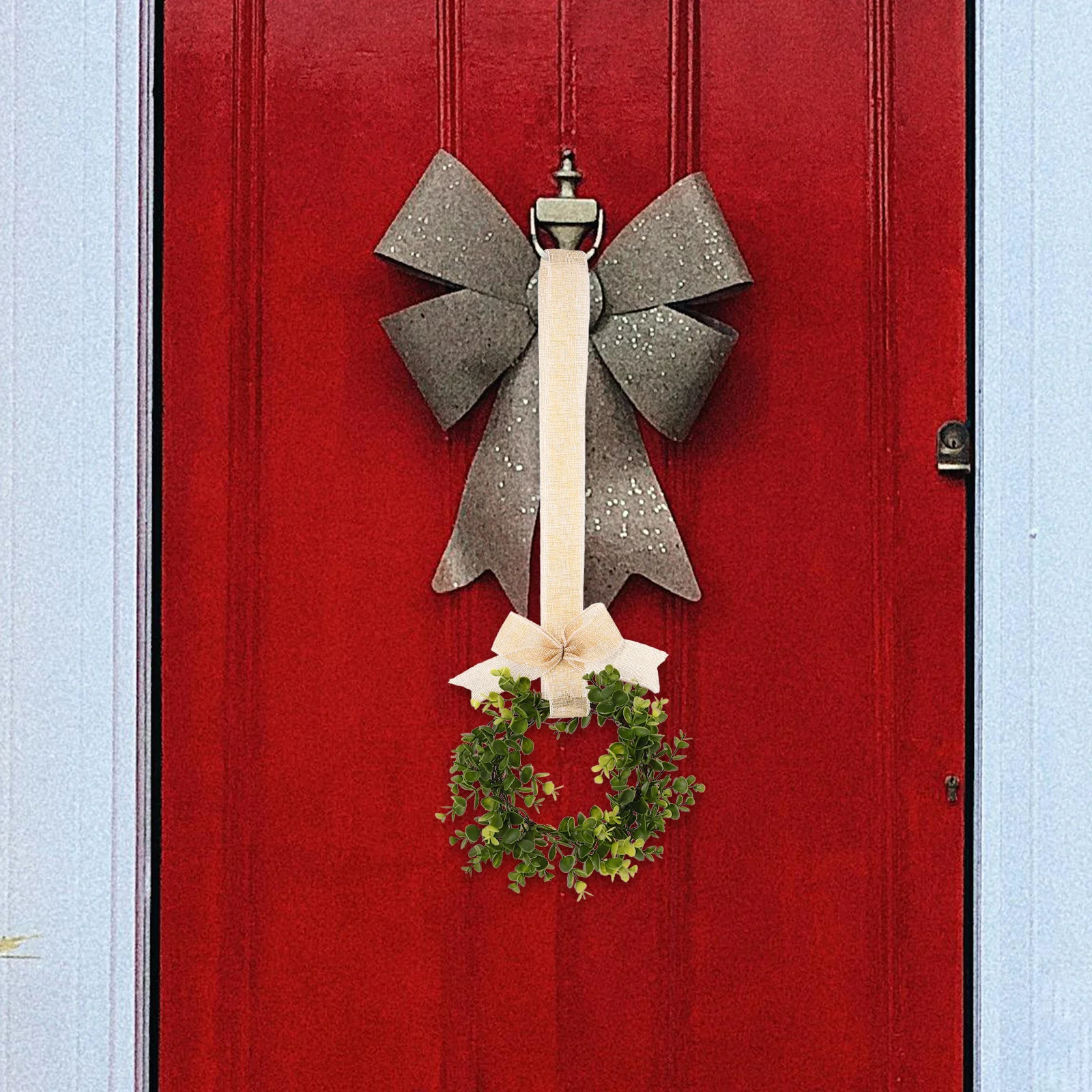 

Mini Faux Greenery Wreath With Jute Ribbon For Kitchen Cabinets Farmhouse Style Artificial Hanging Decor For Wall Window Door