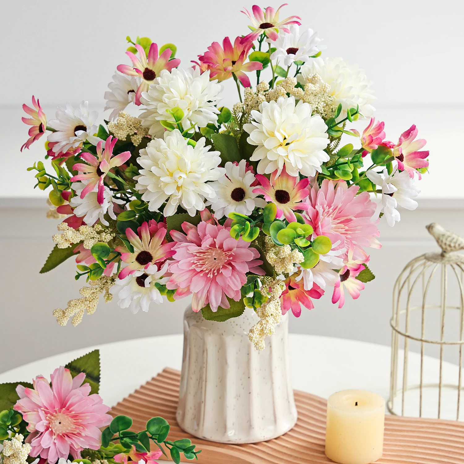 Künstliche Blumen, Seiden-Chrysanthemen, für Zuhause, Zimmer, Tisch, Hochzeit, Brautstrauß, Dekoration, Festival, Außenbereich, Garten, Vase, DIY-Geschenke – Detail 4