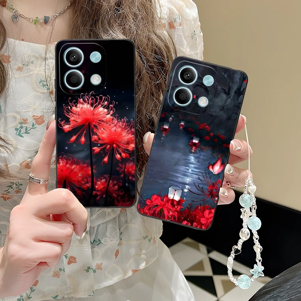 Cool Red Spider Lily Mobile Cell Phone Case for Xiaomi POCO M6 M5 M4 M3 X6 X5 X4 X3 F6 F5 F4 F3 F2 C40 Pro GT 5G Black Cover