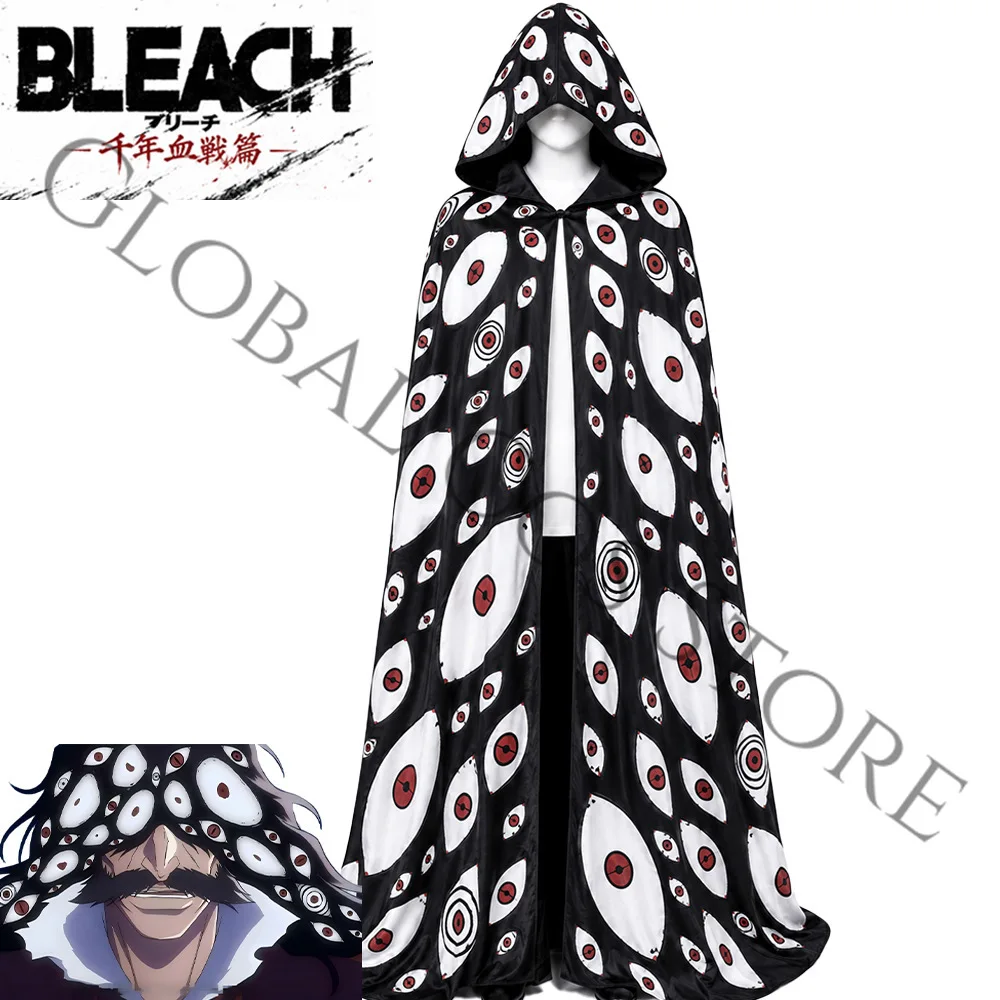 BLEACH Yhwach Cosplay Thousand Year Blood War Costume Black Shawl Cloak Hooded White Eyes Printing Cape for Halloween Party - view 5