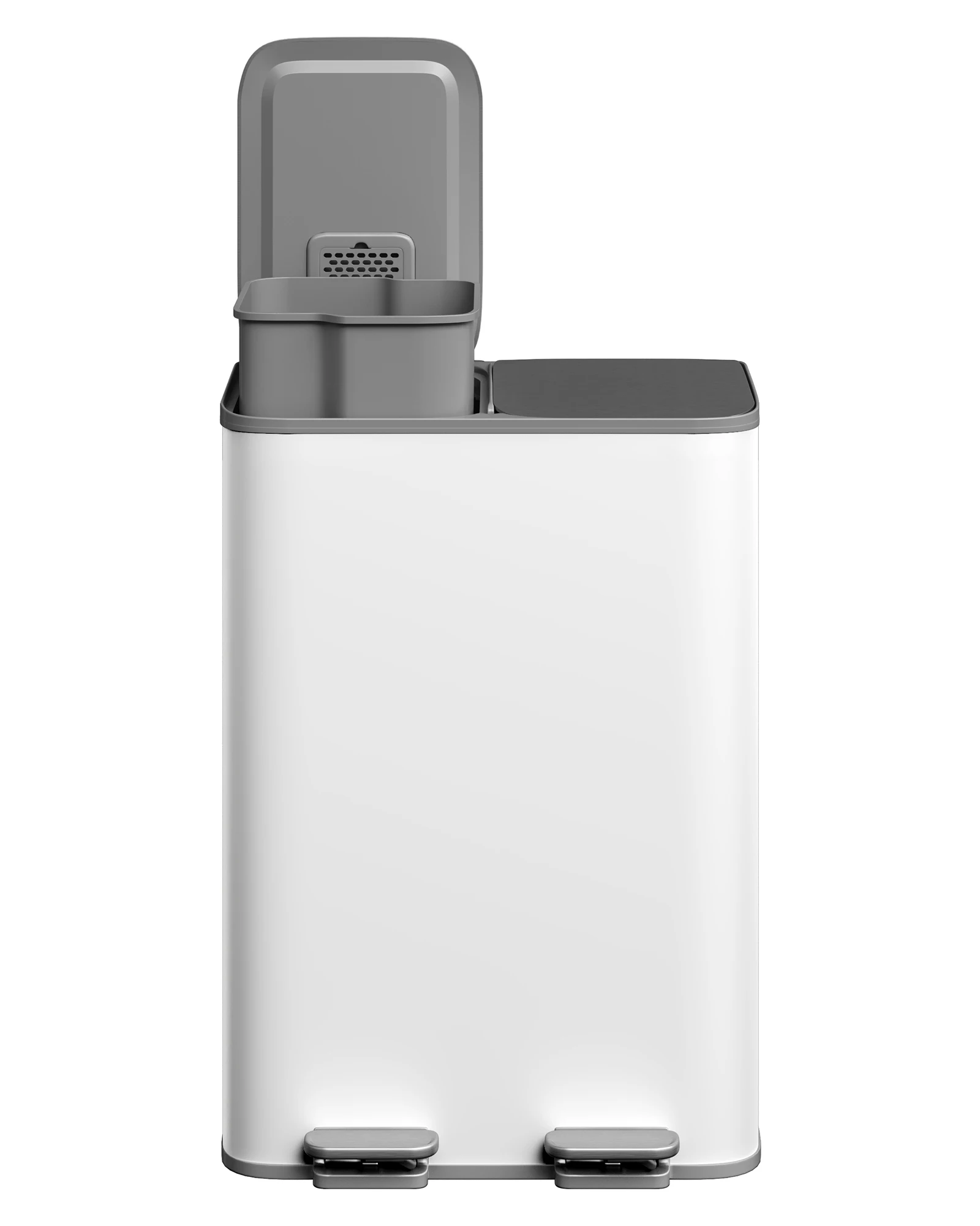 Bild 7: 2x30L Doppel-Küchenmülleimer aus Edelstahl, großer Abfalleimer mit Soft-Close-Deckel, Treteimer mit PP-Inneneimern