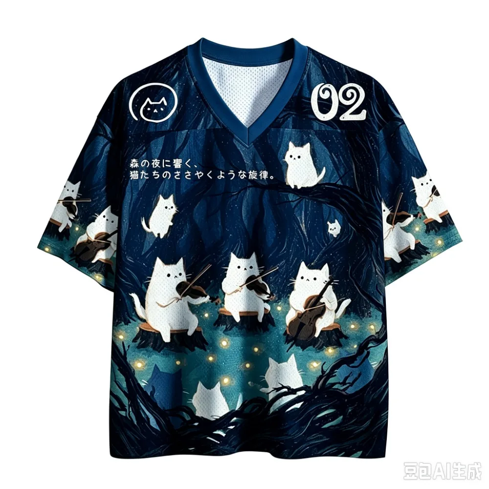 3D-Druck mit Waldkatzenmuster, schnelltrocknendes, atmungsaktives Sport-T-Shirt für Herren mit V-Ausschnitt, Übergröße, Outdoor, Street, Casual, Y2K, Eltern-Kind-Kleidung – Detail 7
