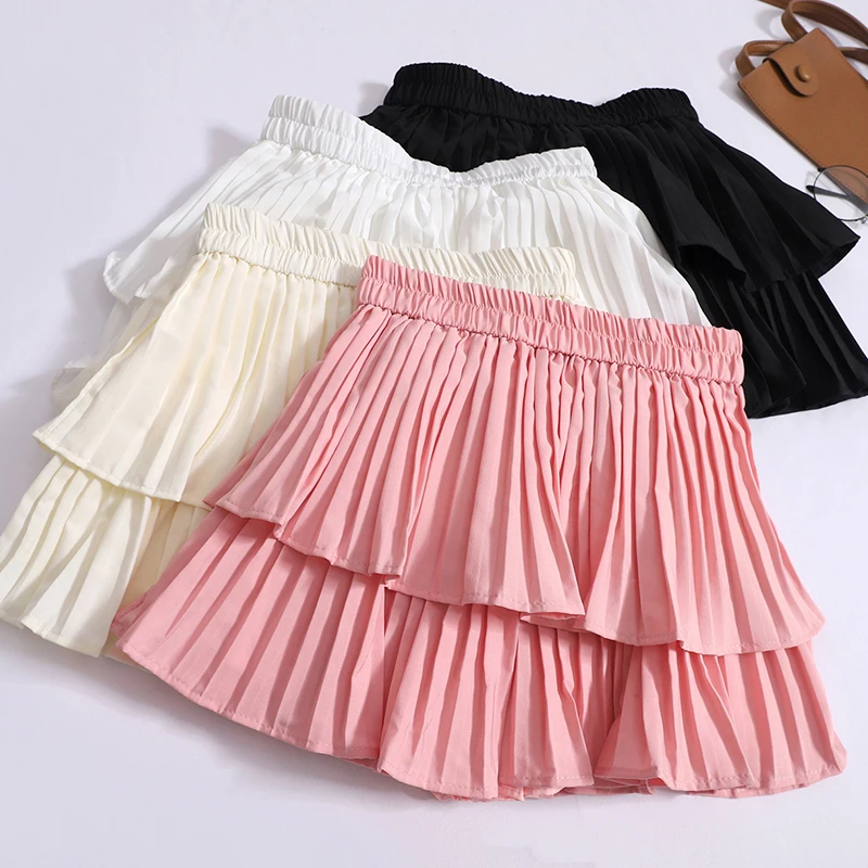 

Mini Double Layer Cake Skirt Pleated Women's Summer Elastic High-waisted A-line Skirts Flounce Umbrella Skirt