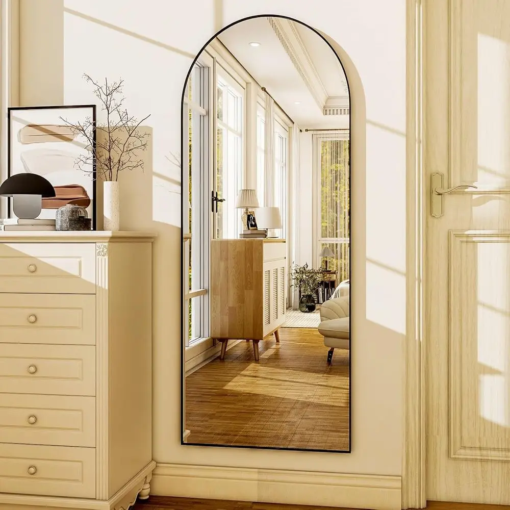 Moderner Bodenspiegel mit schwarzem Aluminiumrahmen, freistehend, wandmontiert oder lehnend, 56 x 21, volle Länge, ideal für Schlafzimmer und Dre