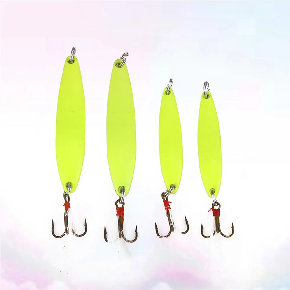 4Pcs Creative Fish Bait Luminous Sequins Lure Bait Light Green Hard Fake Bait Fishing Lures for Fishing(5g and and 10g and 13