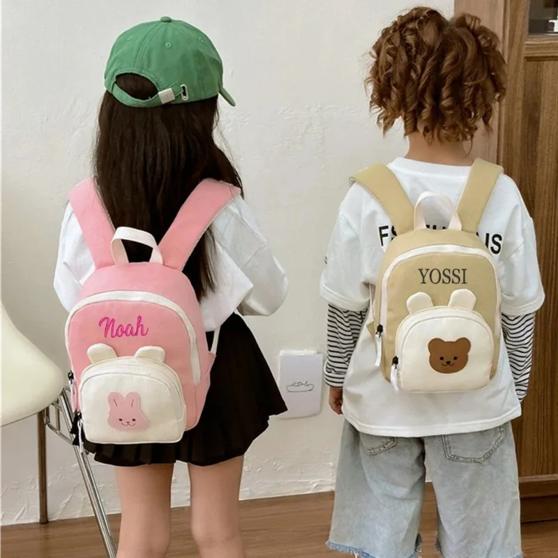 Boys Girls\' Snackbags Small Size Children\'s Canvas Backpack Personalized Name Cartoon Bunny Girl\'s Schoolbag Custom Kindergarten