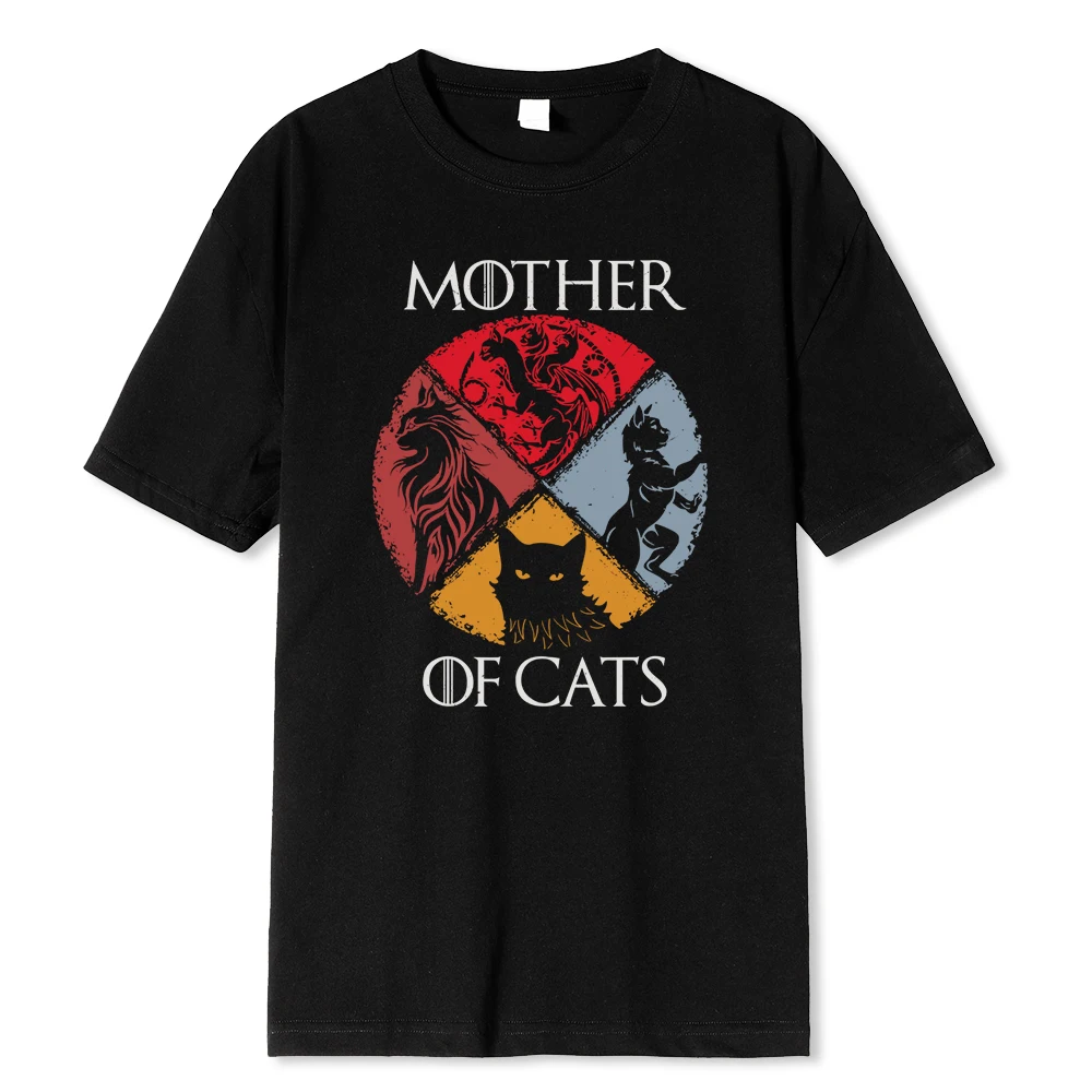 メンズ通気性コットンTシャツ,猫の家族のTシャツ,カジュアルなトップス,ヒップホップスタイル,サマーウェア