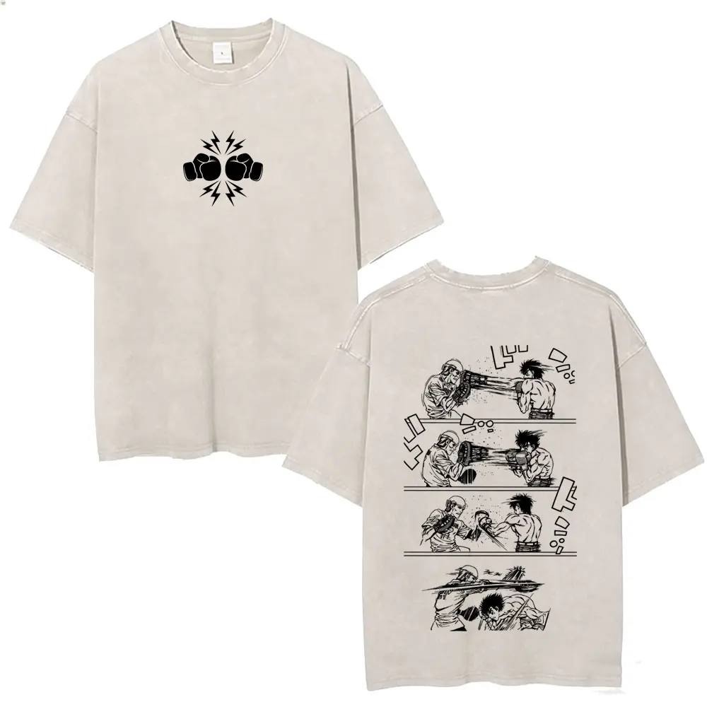 

Anime Hajime No Ippo Makunouchi Retro Washed T Shirt Takamura KGB T Shirts Kamogawa Boxing Gym T-shirt Men Manga Vintage Tshirt