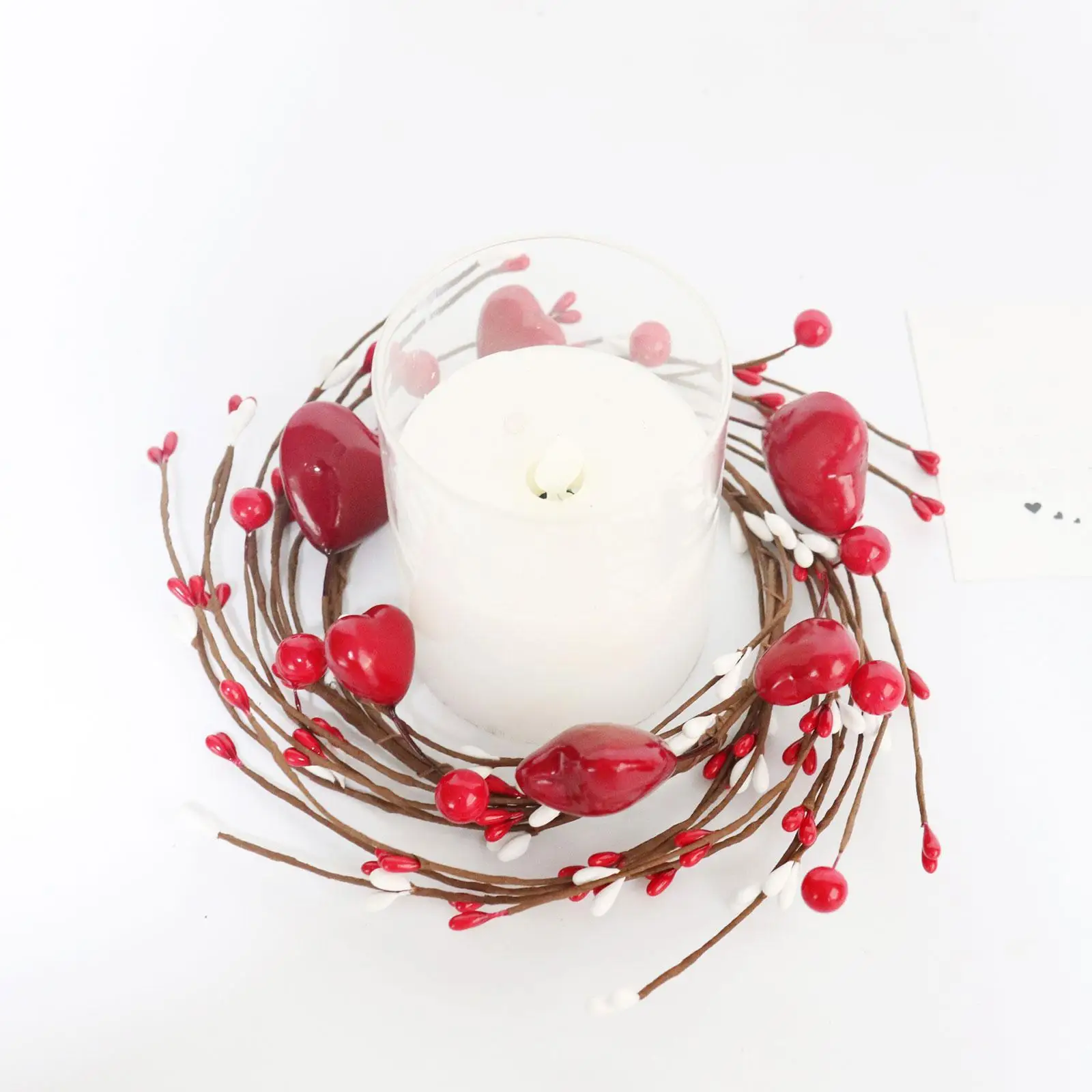 Christmas Candle Rings Wreath Candle Holder Red Berries Wreath Mini Rustic