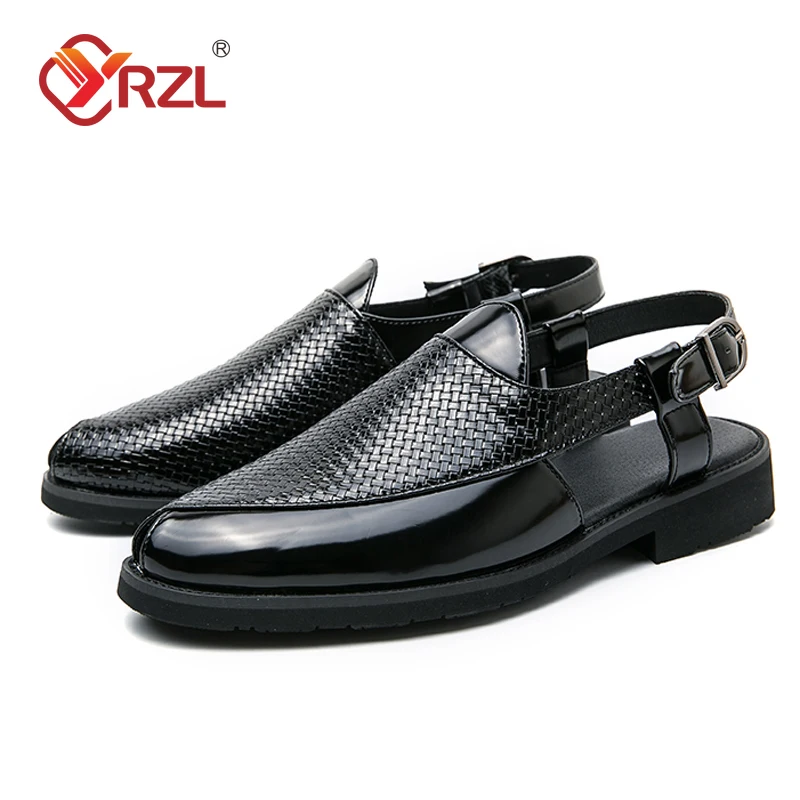 

YRZL PU Leather Sandals Men Shoes Breathable Summer Comfortable Business Shoes Casual Fashion Buckle Strap Sandals Men Loafers