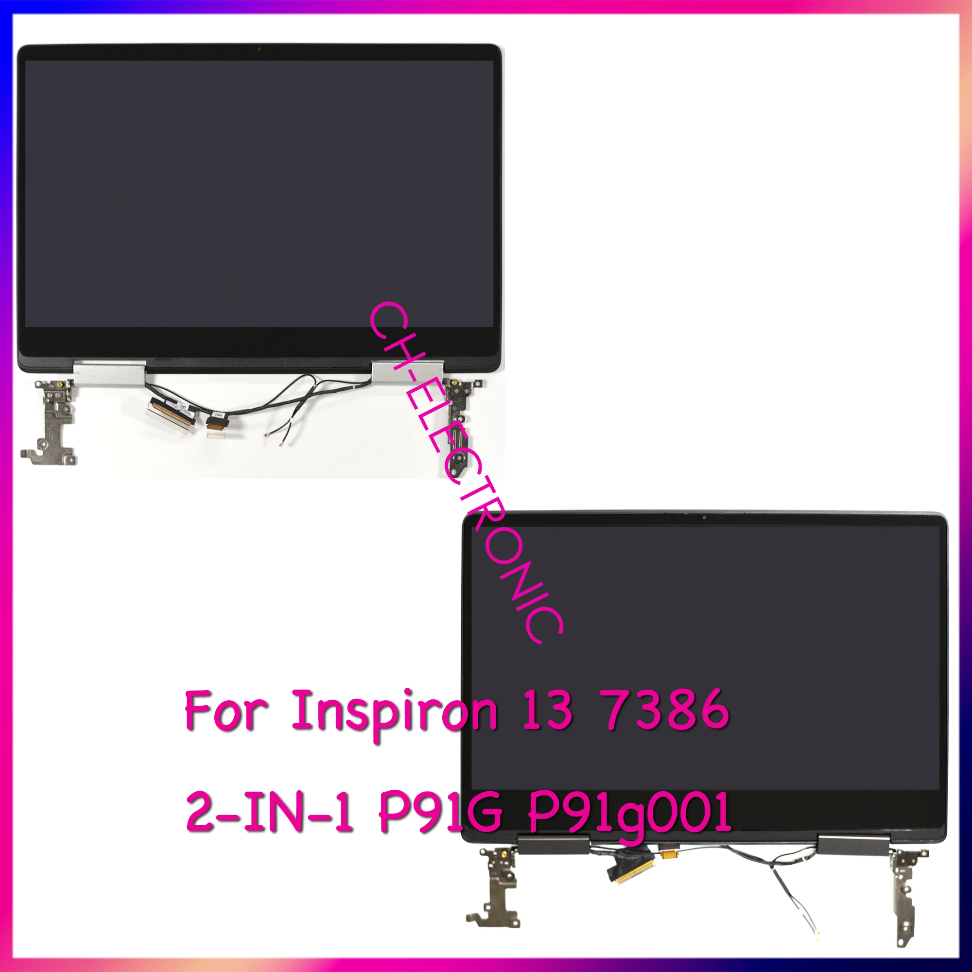 Pantalla táctil LCD de 13,3 pulgadas para ordenador portátil, montaje completo de repuesto con bisagras para Dell Inspiron 13 7386, 2 en 1, P91G, P91G001