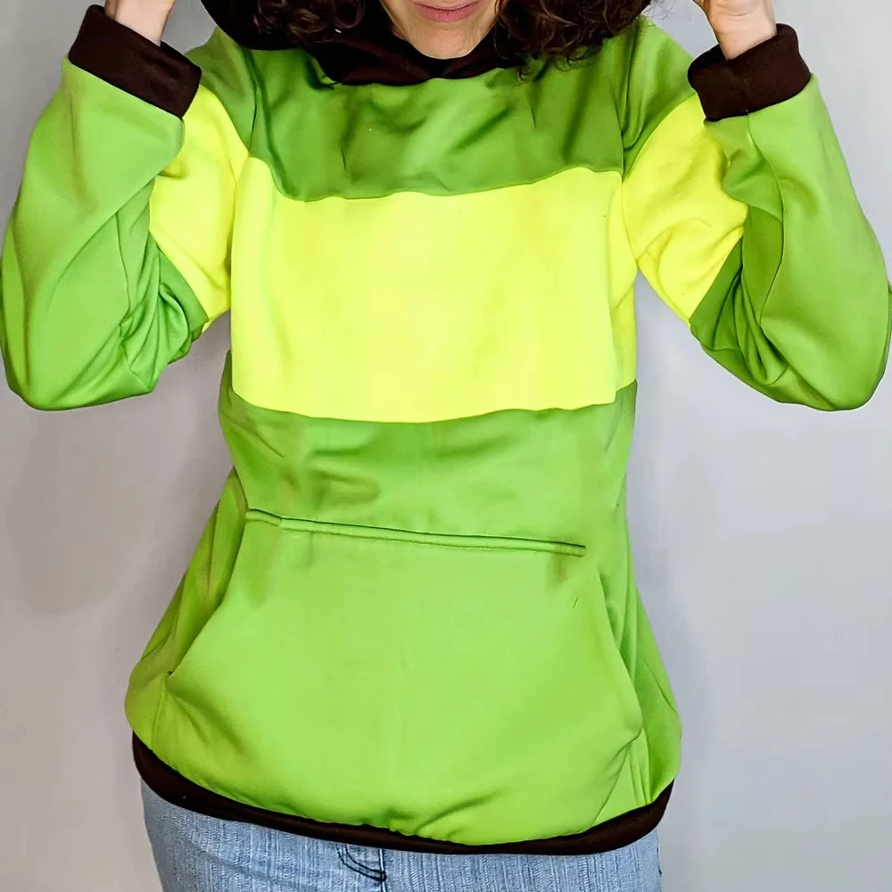 Deltarune Undertale Kris Cosplay Hoodies Kids Cosplay Fashion Hooded Sweatshirt Men Women Clothing Green Yellow Striped Pullover