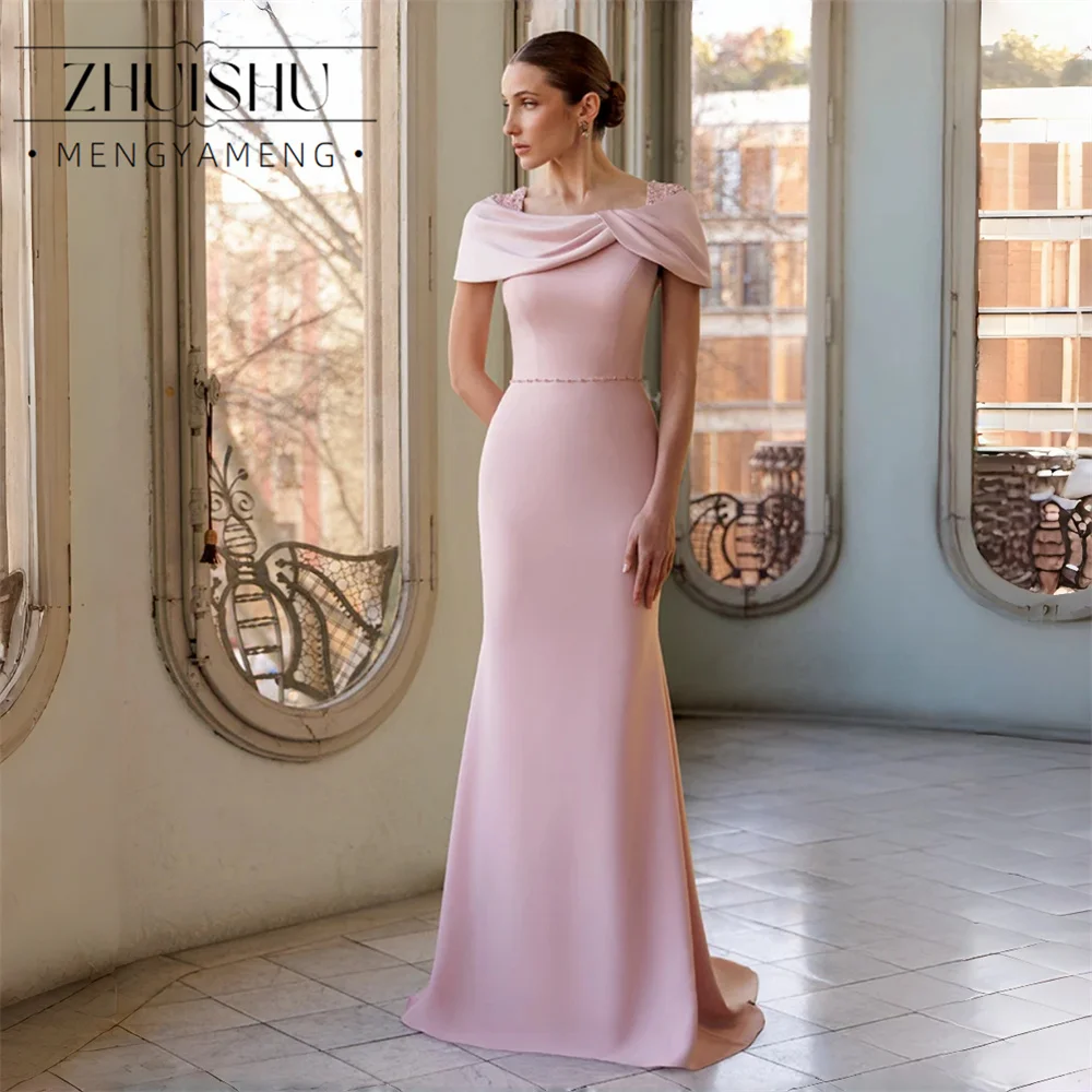 ZHUISHU Charming Pink Mermaid Evening Dress Women  2026 Off The Shoulder Open Back Pleat Party Gown Robes De Soirée Customized