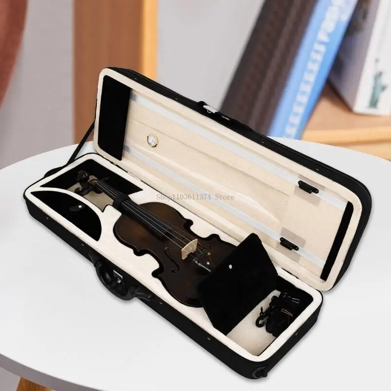 Violin Travel Case 4/4 Size Lightweight with Hygrometer and Shoulder Strap for Violin Safe Transport Easy Carrying