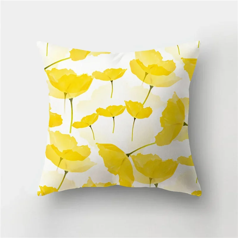 Custom Simple Yellow Flower Cushion Cover Leaves Plant Peach Skin Pillow Case Print Sofa Office Living Room Home Decoration