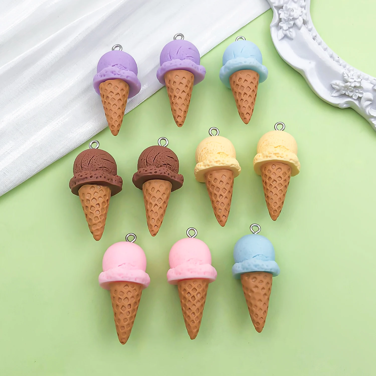 10pcs 17*37mm Colorful Resin Ice cream cone Charms Dessert Pendants for DIY Bracelet Necklace Earrings Jewelry Making Accessory