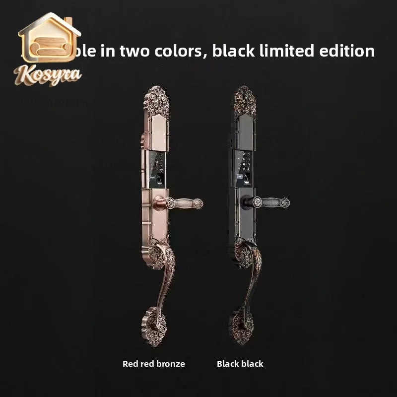 Villa Double Door Fingerprint Lock Household Anti-theft Door Electronic Smart Lock European Retro Copper Door Password Lock