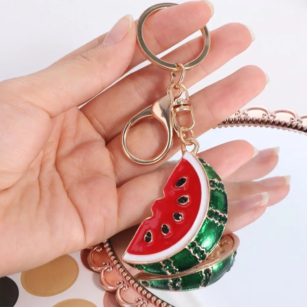 Hanging Decorations Simulation Watermelon Keychain Zinc Alloy Sparkling Rhinestones Summer Fruit Keyring Backbag Decor