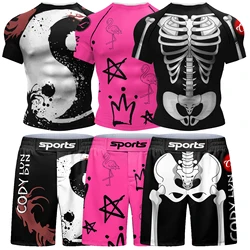Bjj mma T-Shirt+Shorts Sets Boxing sportswear rash guard sportsuits bjj spandex Muay Thai sublimation Gi Rashguard Clothing Sets