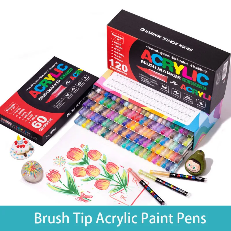 72 Colors Brush Tip Acrylic Paint Pens for Rock Painting, Stone, Ceramic, Glass, Wood, Mugs, Metal, Fabric, Canva White Markers