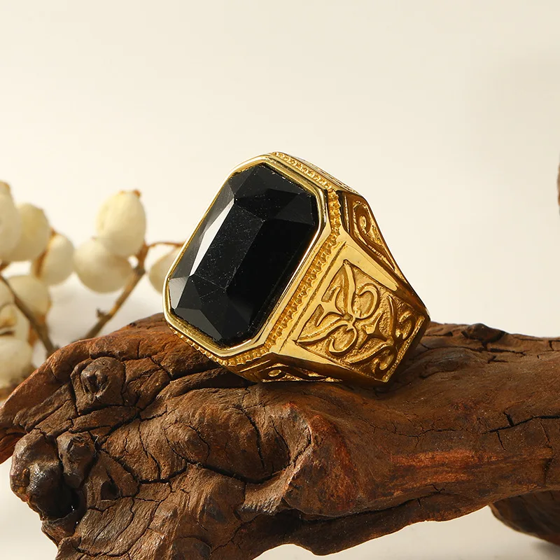 High Quality Blue/Black/Red Stone Rings for Men Women Punk Hip Hop Stainless Steel Ring Fashion Charm Jewelry Gift Dropshipping