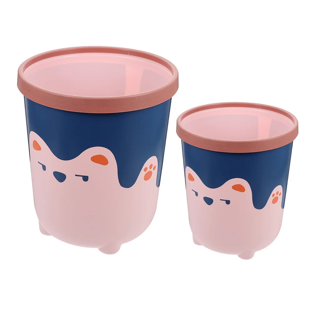 

2Pcs Creative Cartoon Trash Bin Easy to Use Plastic Wastebasket Simple Design Bedroom Garbage Can for Home Office Hotel