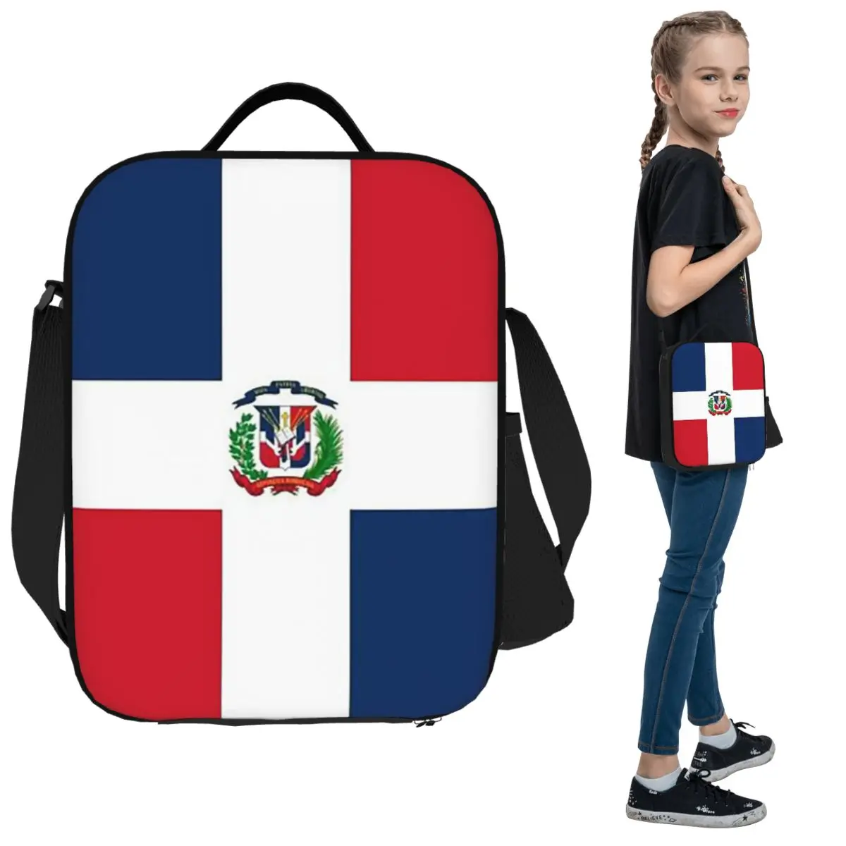 

Flag Of The Dominican Republic Insulated Lunch Bag for Kids School Cooler Thermal Food Box Tote Leakproof Lunch Boxes Container