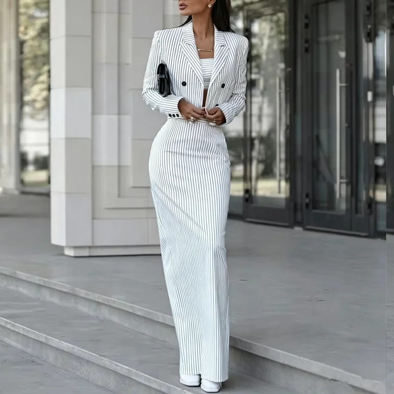 Elegantes Damen-Karo-Zweiteiler-Set mit Langarm-Reversblazer und eng anliegendem Rock – Damen-Trainingsanzug für 2026