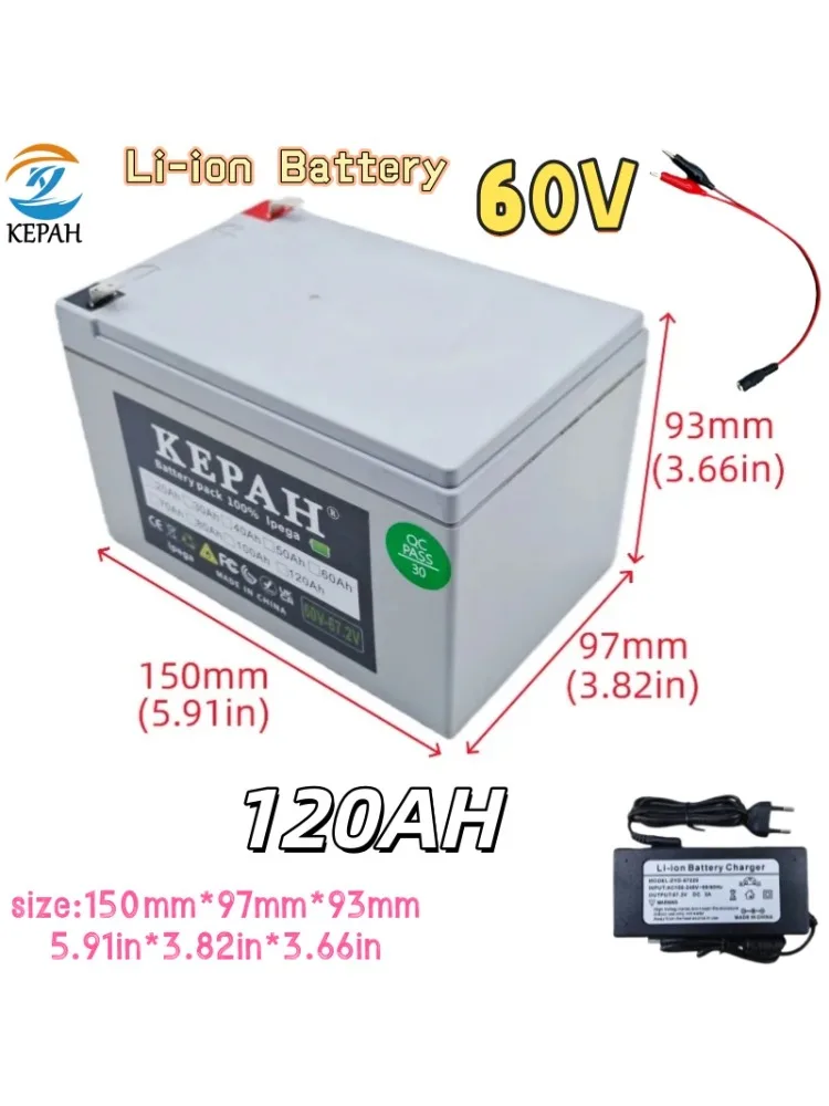 60V 120Ah 18650 Lithium-Ionen-Akkupack 67,2V 120000mAh mit BMS für Dreirad Solarstromspeicher