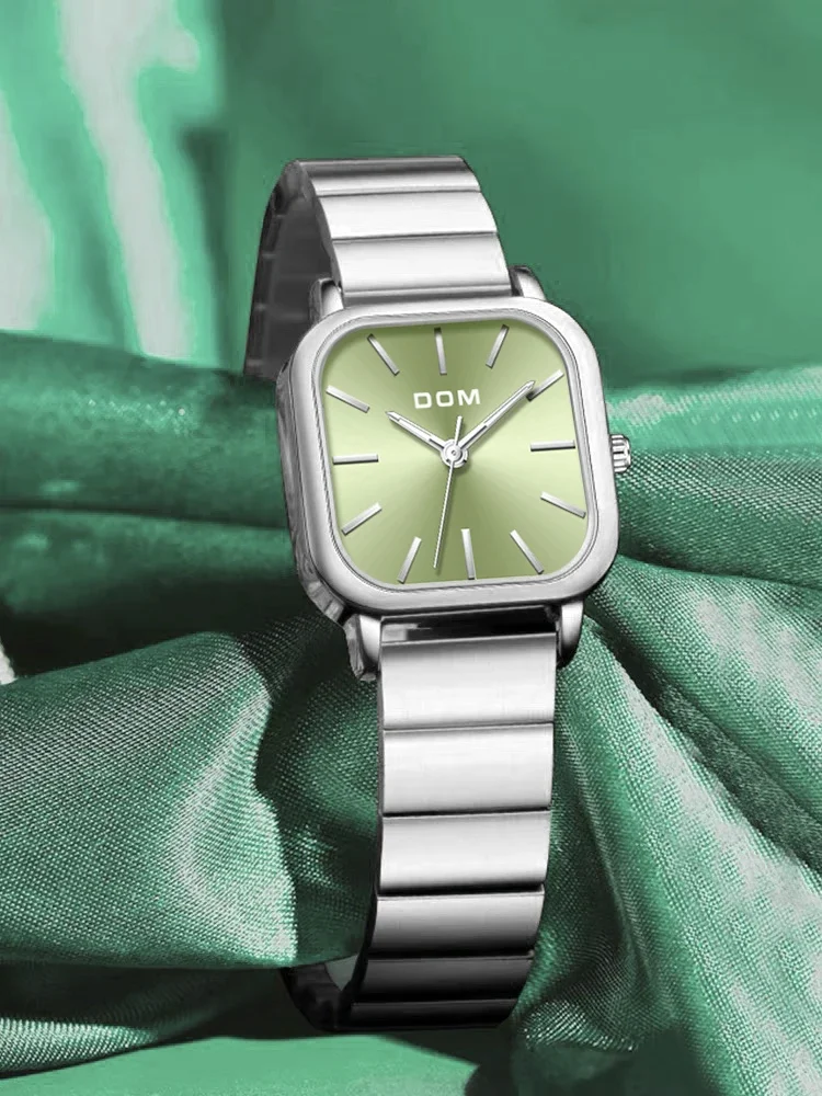 Dom-ساعة كوارتز بحزام فولاذي ، مقاوم للماء ، بسيط ، خفيف ، فاخر ، ماركة آلهة ، أخضر ، موضة ، G-1721D-3M