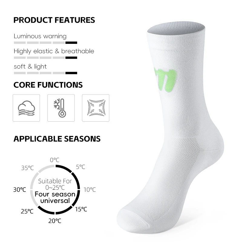 WEST BIKING Luminous Cycling Socks Breathable Mid-calf Bike Socks Night Riding Elastic Anti-wear Sports Socks for Men Women